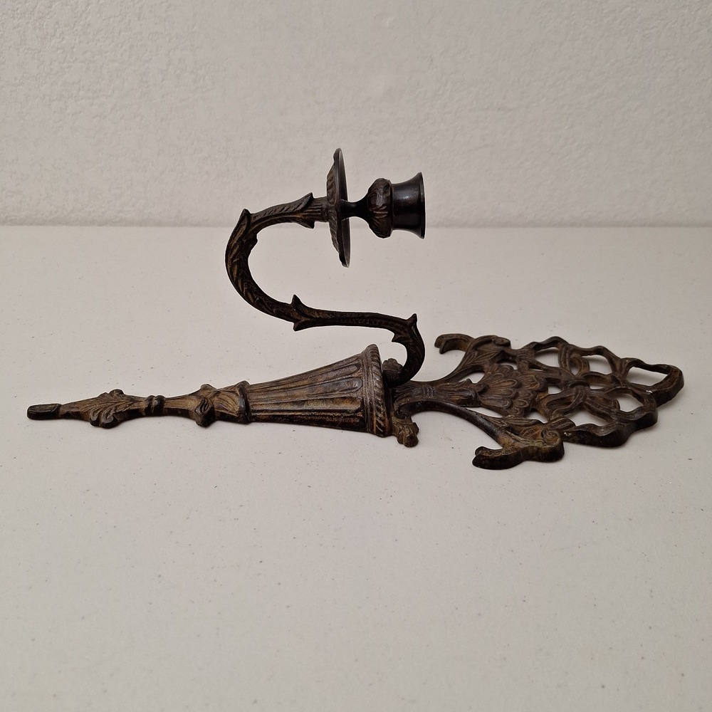 Antique Heavy Cast Iron Single-Arm Ornate Wall Sconce for Candle Adjustable 16"